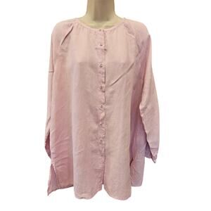 Eileen fisher blush pink Irish linen long sleeve tunic length button up preppy L